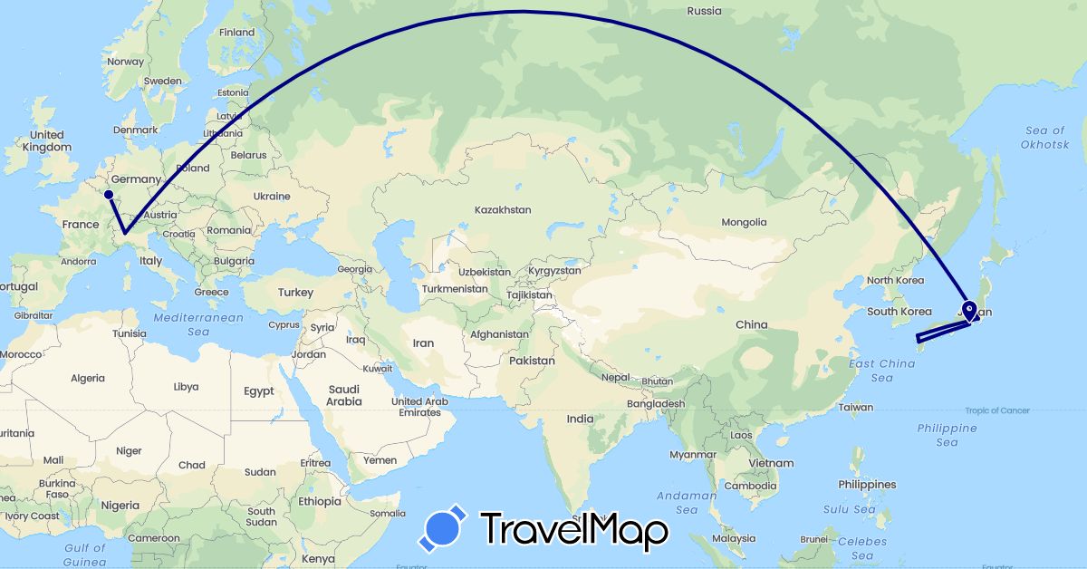 TravelMap itinerary: driving in Italy, Japan, Luxembourg (Asia, Europe)